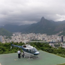 Helicopter with Corcovado in the back, the place of Jesus' monument